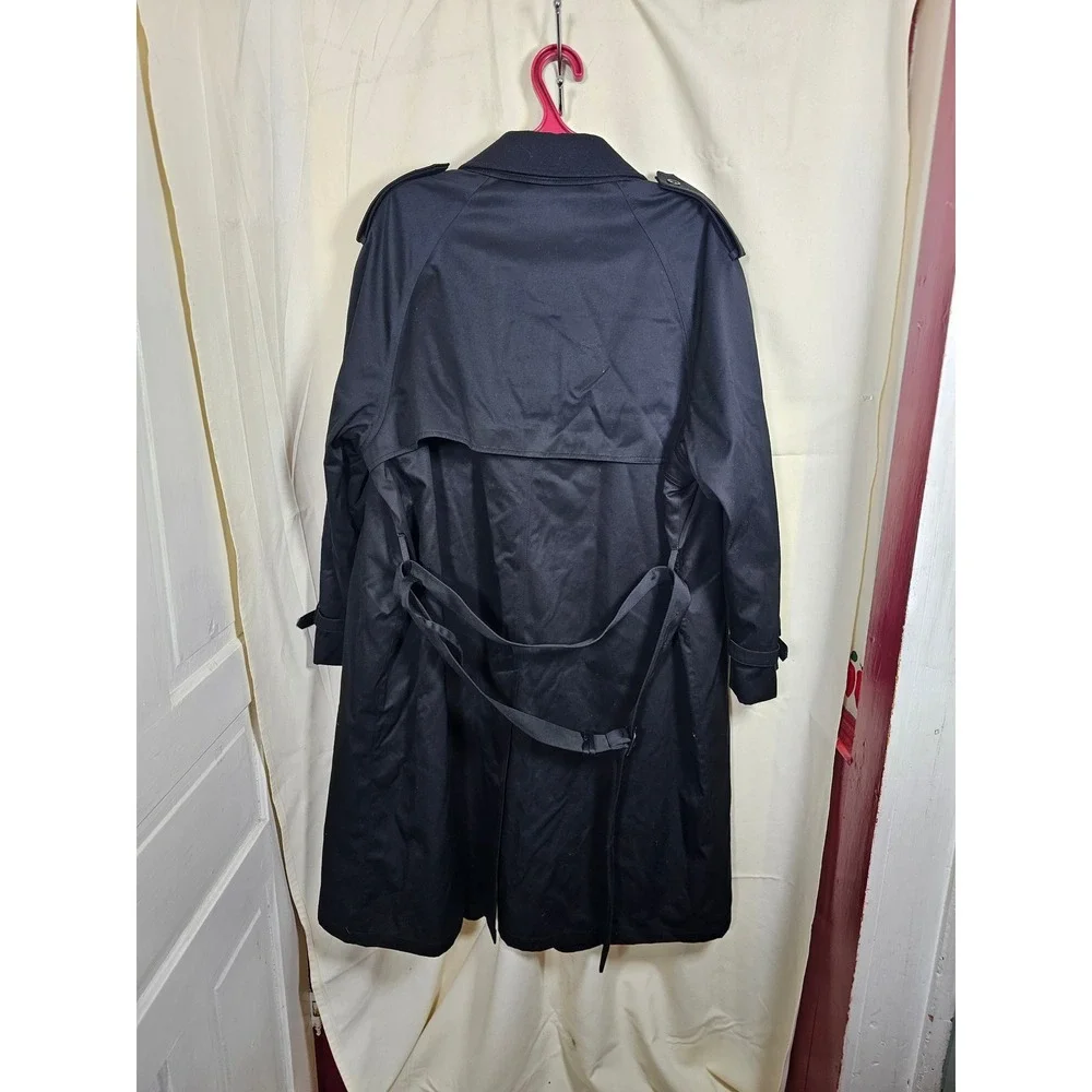 Chaps Mens Black Double Breasted Trench Coat Removable Liner 46L RN 117688